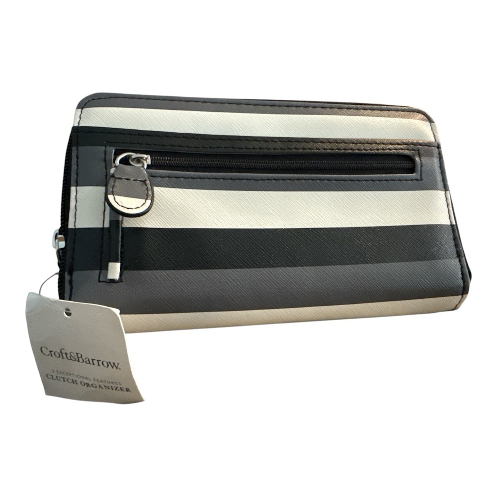 Croft & Barrow Leather Clutch Organizer Exceptional Features Black/bone/gray